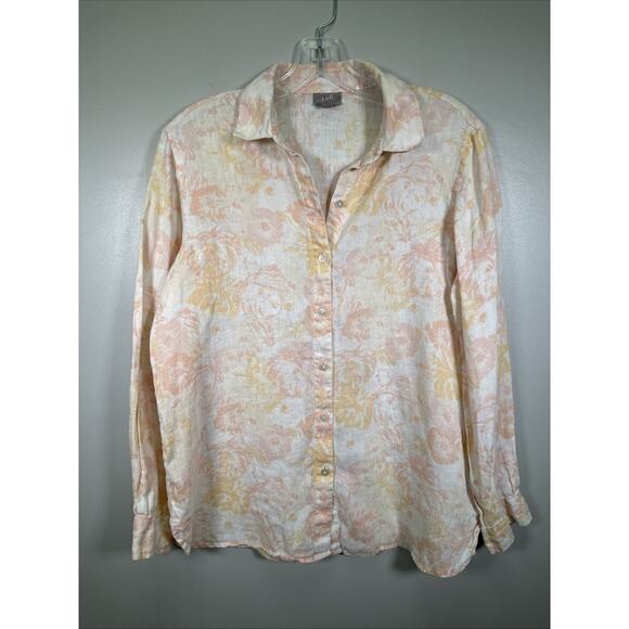 J. Jill Tops - J.Jill Button Down Linen Top Women's XS Beach Floral‎ Theme Pink Orange Boho